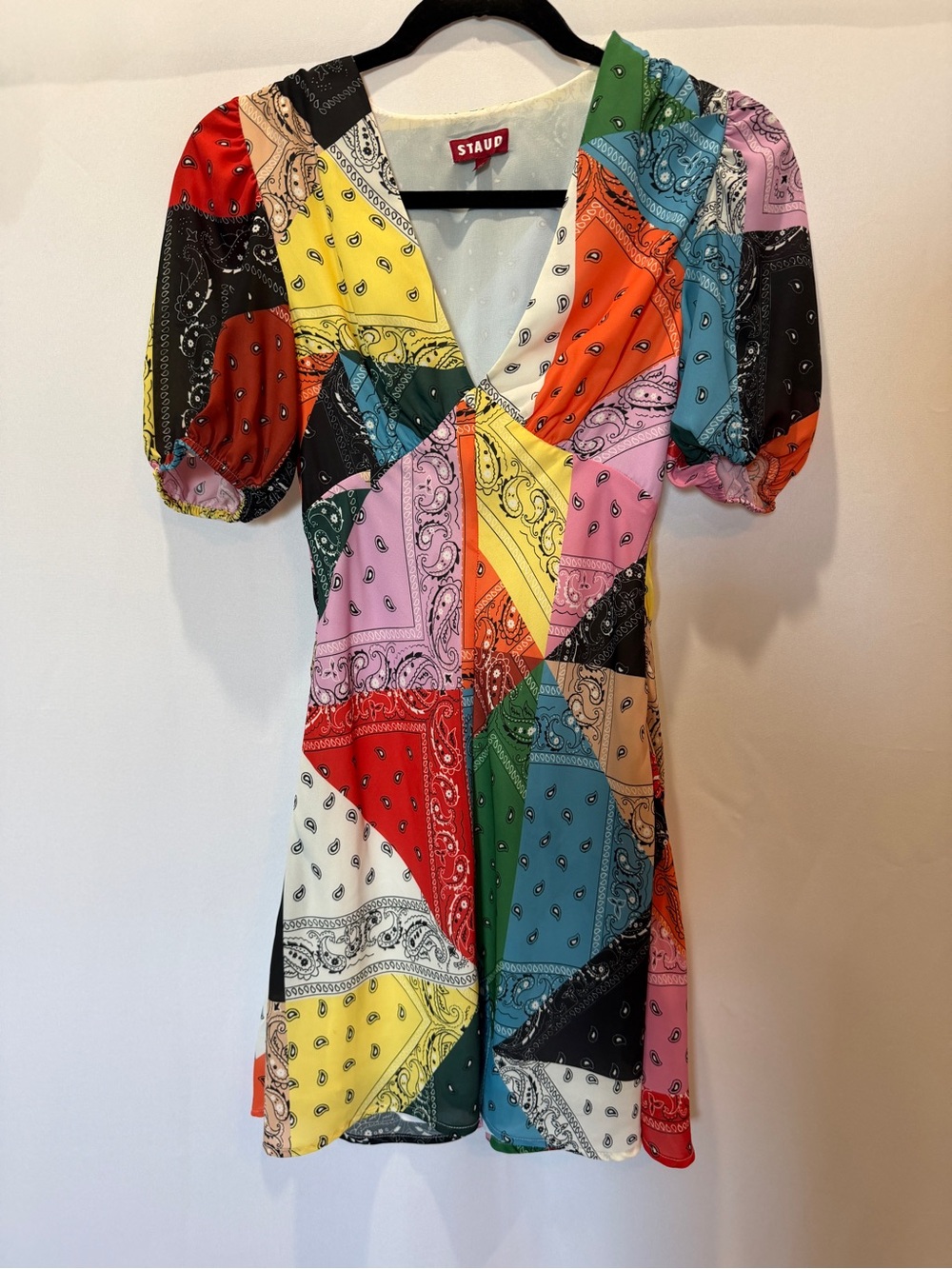 STAUD Multicolor Patchwork Bandana Mini Dress